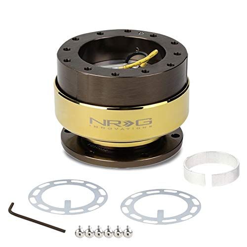 NRG (SRK-200) Bronze Body/Chrome Gold Ring Aluminum GEN 2.0 Racing Performance Steering Wheel Quick Release Adapter Fit 2-Way 6-Hole Pattern Design - color: Bronze Body / Chrome Gold Ring