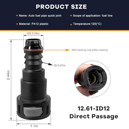 2 PCS Fuel Line Quick Connector, 1/2 SAE to 1/2 Nylon Tubing Straight Fuel Line Connector, Bundy Female to Hose Barb Straight Fitting Quick Plugs for Most Vehicles - color: 12.61-ID12, Straight