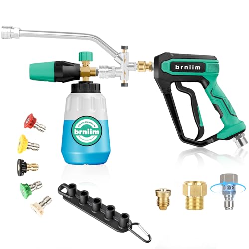 Pressure Washer Gun with Foam Cannon Car Wash Kit, Dual Channels-Foam/Water in 1s,1/4 Inch Quick Dual Connector Accessory for Car Wash Foam Gun & Pressure Washer Gun,with 5-Nozzle 3/8″ Swivel QC - style: Car Wash Master