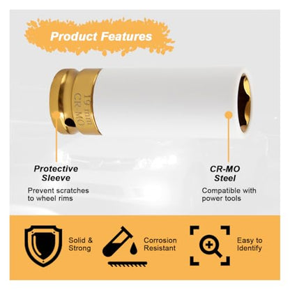 1/2" Drive 19 mm Lug Nut Impact Socket, CR-MO Thin Wall Deep Lug Nut Socket, Non-Marring Wheel Rim Protector Sleeve, Auto Tire Repair Maintenance Accessories (19MM) - size: 19MM