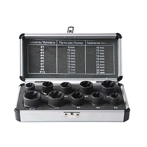 10 Pcs Impact Bolt & Nut Remover Set, Bolt Screw Extractor Set, Nut Remover Tool with Aluminium Storage Case for Removing Damaged Frozen Rusted Rounded-Off Bolts Nuts - color: Long Socket
