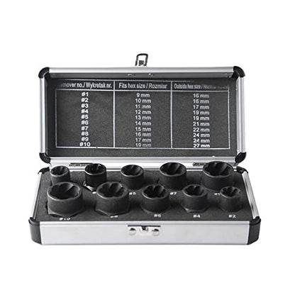 10 Pcs Impact Bolt & Nut Remover Set, Bolt Screw Extractor Set, Nut Remover Tool with Aluminium Storage Case for Removing Damaged Frozen Rusted Rounded-Off Bolts Nuts - color: Long Socket