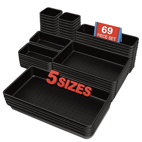 C&T 69-Pieces Tool Box Organizer Tray Divider Set, Tool Drawer Tray Divider, Large Plastic Interlocking Organizer (Includes 5 Sizes) for Drawer Organization, Workbench and Storage