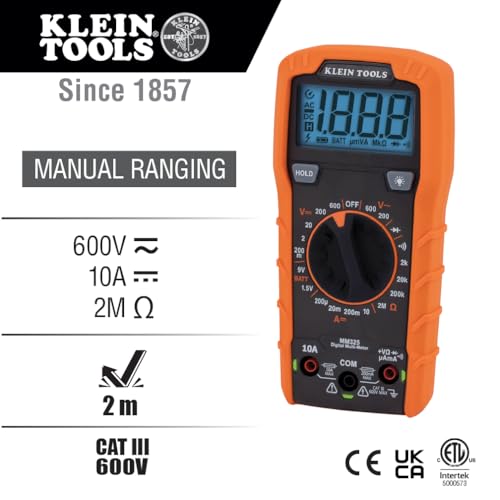 Klein Tools MM325 Multimeter, Digital Manual-Ranging 600V AC/DC Voltage Tester, Tests Batteries, Current, Resistance, Diodes, and Continuity - size: Manual-Ranging w/o Case