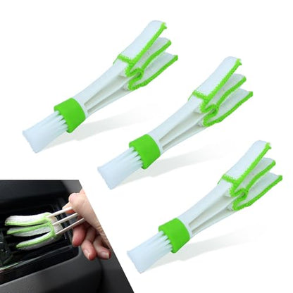 Set of 3 Mini Duster for Car Air Vent, 3 Arms Blinds Duster, Automotive Air Conditioner Cleaner and Brush, Cleaning Tools for Window Blinds, Keyboard, Air Conditioner Vents, Fans (Green)