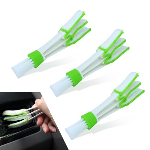 Set of 3 Mini Duster for Car Air Vent, 3 Arms Blinds Duster, Automotive Air Conditioner Cleaner and Brush, Cleaning Tools for Window Blinds, Keyboard, Air Conditioner Vents, Fans (Green)