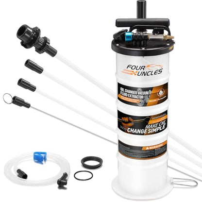 FOUR UNCLES Oil Extractor - Vacumm Fluid Extractor with Pump Tank Remover & Tubes for Oil Change and a Hose for Brake Bleeding - size: 6.5L Manual/Pneumatic