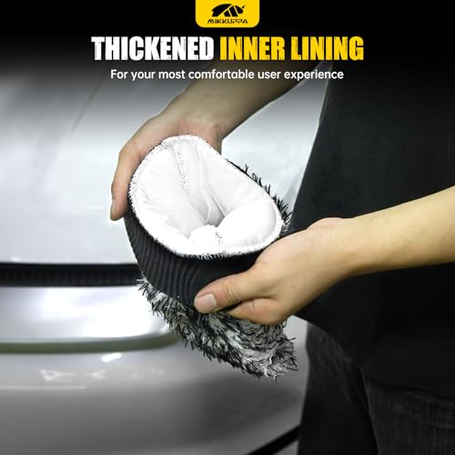 MIKKUPPA Microfiber Car Wash Mitt - Double-Sided Ultra Absorbent Scratch Free Premium Blend Glove for Car Washing Home Cleaning (Black, 2Pack, 11'' x 8'') - color: Black