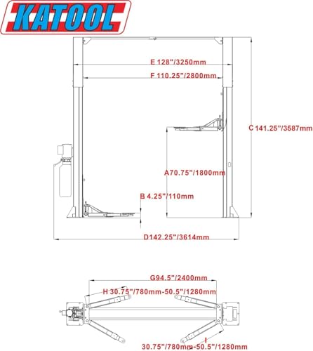 2 Post Lift 11000lbs Car Lift 220V Two Post Lift Auto Lifts 2 Post Auto Truck Clear Floor Hoist(KT-M110)