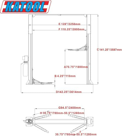 2 Post Lift 11000lbs Car Lift 220V Two Post Lift Auto Lifts 2 Post Auto Truck Clear Floor Hoist(KT-M110)