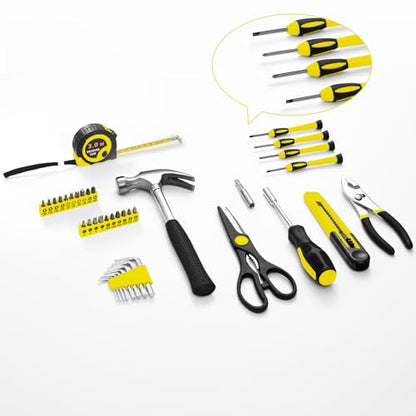 HANGYING 39-Piece Household Tool Kit, Home Tool Set with Plastic Toolbox | Basic Home Tool Set with Storage Case, General Household Hand Tool Kit, Home Garage Office College Dormitory Use, Yellow - color: Yellow