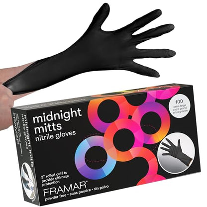 FRAMAR Black Nitrile Gloves Disposable Latex Free, For Hair Dye, Cleaning | Extra Large Nitrile Gloves xl, Tattoo, Mechanics, Extra Durable & Resistant, 12 Inches Long, 100 Pack - size: X-Large