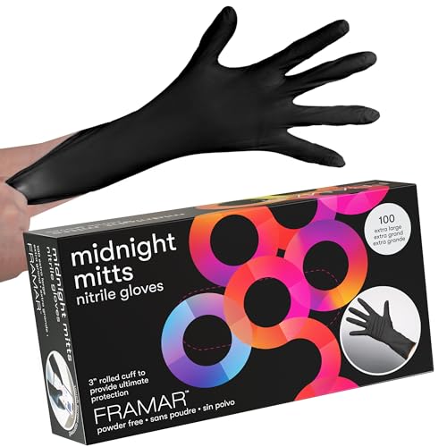 FRAMAR Black Nitrile Gloves Disposable Latex Free, For Hair Dye, Cleaning | Extra Large Nitrile Gloves xl, Tattoo, Mechanics, Extra Durable & Resistant, 12 Inches Long, 100 Pack - size: X-Large