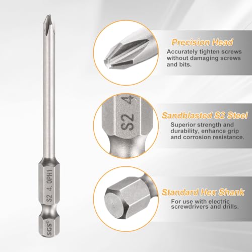 HARFINGTON 4pcs #1 Phillips Screwdriver Bit PH1 1/4" Hex Shank 3" (75mm) Long 0.16" Rod Magnetic Cross Head Drill Bits S2 Steel Industrial Screw Driver for Electric Power Tools, Gray - size: PH1 x 3" x 0.16"