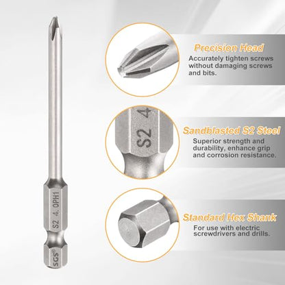 HARFINGTON 4pcs #1 Phillips Screwdriver Bit PH1 1/4" Hex Shank 3" (75mm) Long 0.16" Rod Magnetic Cross Head Drill Bits S2 Steel Industrial Screw Driver for Electric Power Tools, Gray - size: PH1 x 3" x 0.16"