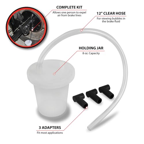 Performance Tool W80626 One Person Brake Bleeder Kit with 3 Adapters, Easily Remove Air from Brake Lines, 12in. Hose Length, 8oz. Cup Capacity - style: 5pc Brake Bleeder Kit