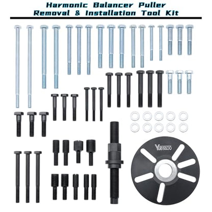 59 Pcs Harmonic Balancer Puller Removal & Installation Tool Kit, Flywheel Remover, Crankshaft Pulley Removal Steering Wheel Pulling Set, Compatible with Buick Regal, Lacrosse GL8, Firstland, etc.