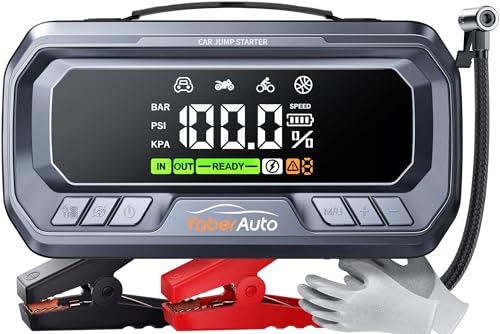 YaberAuto 12-in-1 Jump Starter with Air Compressor 8000A 160PSI 65W Charging, Portable Car Battery Jump Starter (All Gas/14L Diesel) Jump Box Car Battery Jumper Starter Portable Jumper Cables, 160W DC - size: 8000A