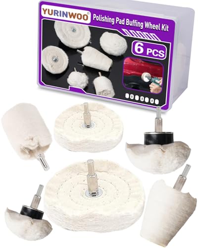 6 PCS Buffing Pad Polishing Wheel for Dremel, Buffing Wheel Kits with 1/4 Inch Shank for Metal Aluminum Chrome Wood Jewelry Brass Glass Plastic Stainless Steel - style: 6 PCS