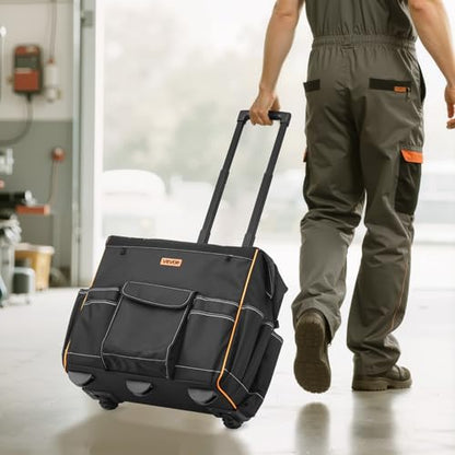 VEVOR 18" Rolling Tool Bag, 110lbs Load Capacity, 25Pockets Heavy Duty Roller Tool Bag w/Adjustable Telescoping Handle & Stable Base, Toolbag Organizers with Wheels for Electrician, Construction - style: Tool Bag