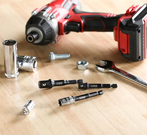 ARES 22022-3" Impact Grade Socket Adapter Set - Turns Impact Drill Driver into High Speed Socket Driver - 1/4", 3/8", and 1/2" Drive - size: 3-Inch Socket Adapter