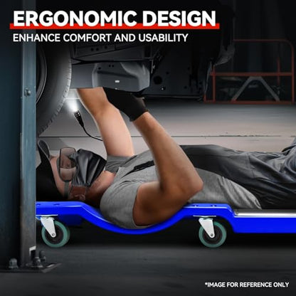 Auto Dynasty 40 Inches Mechanic Creeper, Automotive Garage Repair Low Profile Under Car Rolling Creeper with LED Light and Padded Headrest, Plastic, Blue - color: Blue, size: 40" L (w/LED Light)