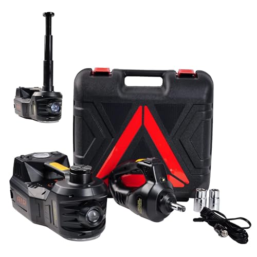 ROGTZ Electric Hydraulic Car Jack Kit 5 Ton 12V Portable Lift Range 17.7 Inch with Impact Wrench and Tire Inflator Pump for SUV Sedan Truck Car Repair Floor Jack for Vehicle Tire Change with LED Light - color: Black+Wrench