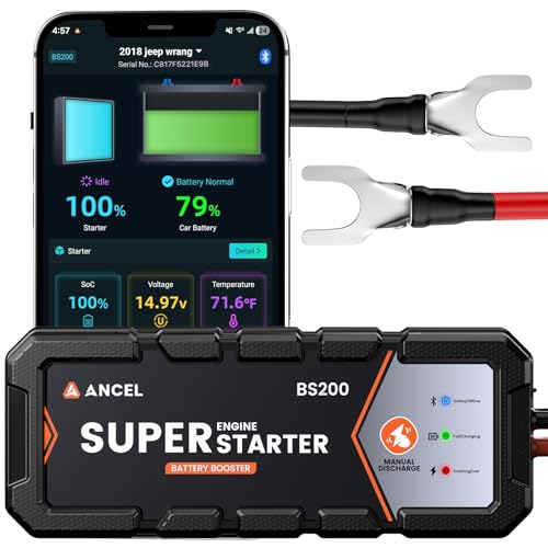 ANCEL BS200 Super Starter, Permanently Connected Jump Starter with Super Capacitor & Battery Protection System, Health Monitoring, 700A Start Assist for 3.0L Vehicles, -40°F to 176°F - color: Brilliant Black