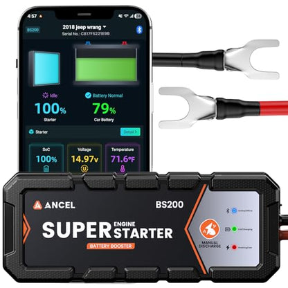 ANCEL BS200 Super Starter, Permanently Connected Jump Starter with Super Capacitor & Battery Protection System, Health Monitoring, 700A Start Assist for 3.0L Vehicles, -40°F to 176°F - color: Brilliant Black