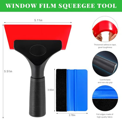 Yourkar 4 PCS Window Tint Kit Tools, Professional Vinyl Wrap Kit with Plastic Squeegee & Felt Squeegee, Universal Privacy Film Installation Tint Tools for Vehicle Glass Home (Blue+Red) - color: Blue+red