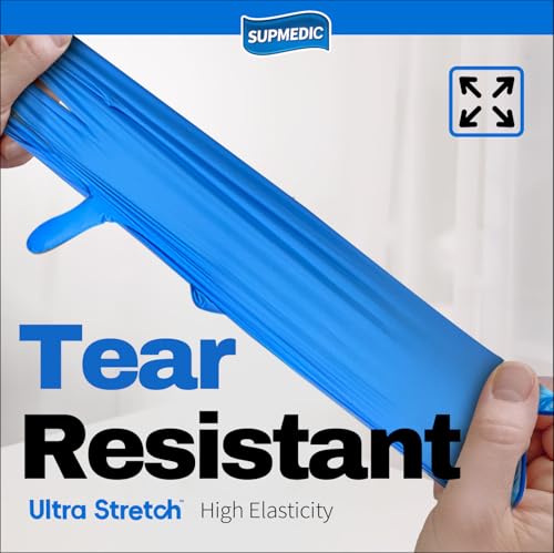 Supmedic Nitrile+ Disposable Gloves, 5Mil Chemical Resistant Powder-Free Latex-Free Glove Exam Cook Tattoo, Black Blue 100Pcs - color: (Blue) Large