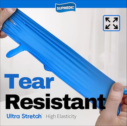 Supmedic Nitrile+ Disposable Gloves, 5Mil Chemical Resistant Powder-Free Latex-Free Glove Exam Cook Tattoo, Black Blue 100Pcs - color: (Blue) X-large