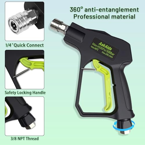 Short Pressure Washer Gun with Foam Cannon,High Pressure Wash Foam Gun with 1/4 Inch Quick Connector,5 Pressure Washer Nozzle Tip