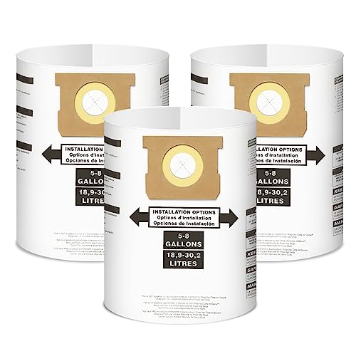 3 Pack Replacement for Shop Vac Bags 5-8 Gallon，Type E 90661 9066133, Type H 90671 9067133, VF2004, VHBS, VDBS, PETOX High-Efficiency Disposable Vaccum Collection Filter Bags - size: 5-8 Gallon (3 pcs)