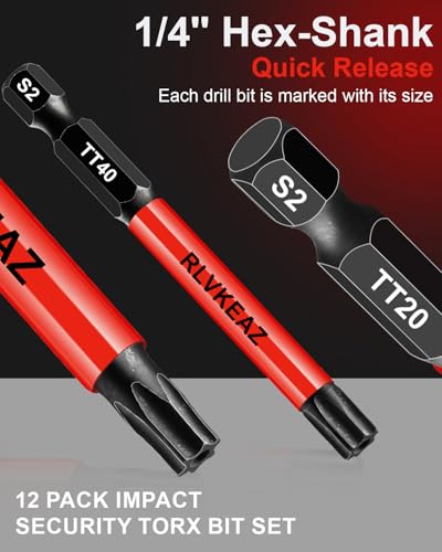 12-Piece Impact Security Torx Bit Set (T5-T40), 3-Inch Long S2 Steel Tamper-Proof Star Bits Set, with 1/4" Hex Shank, Magnetic & High Torque for Automotive, Electronics, DIY Repairs - style: 12-PCS Impact Security Torx Bit Set (T5-T40), 3-Inch Long S2 Ste