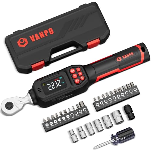 VANPO 1/4 Drive Digital Torque Wrench Set 1.11-22.12 ft.lb, ±2% Accuracy | 1.5-30 N.m Electronic Torque Wrench Set with Bits & Sockets, Buzzer/LED Indicator Alarm, for Carbon Fiber Bike, Motorcycle - size: 1/4-Inch (1.11-22.12 ft.lb/1.5-30 N.m)