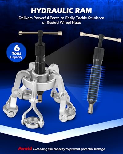 OMT Heavy Duty Hub Puller Kit, Wheel Hub Removal Tool with Adjustable Hooks | Large Brake Drum Puller with Hydraulic Ram, Mechanical Hub Puller Tool Set for Cars Trucks Large Vehicles
