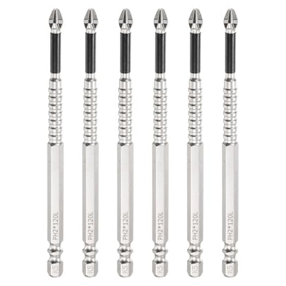 HARFINGTON 6pcs Impact Phillips Screwdriver Bit PH2 (#2) Anti Slip Tip 1/4" Hex Shank 4.72" (120mm) Long Magnetic Cross Screw Driver Industrial Power Drill Bits for Remove Fastening Screws - size: 4.72 inch