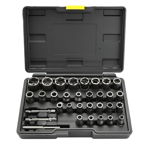 Eapele Bolt Extractor Set, Stripped Nut Remover Twist Sockets, Fit 3/8" Square Drive with Solid Storage Case (32pcs, Black) - size: 32pcs