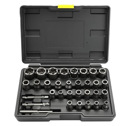 Eapele Bolt Extractor Set, Stripped Nut Remover Twist Sockets, Fit 3/8" Square Drive with Solid Storage Case (32pcs, Black) - size: 32pcs