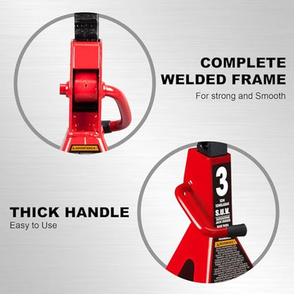 Big RED AT43006UR Steel Jack Stands: 3 Ton (6,000 LBs) Capacity, 2 Pack, RED - size: 3 ton, style: Extended Height Steel