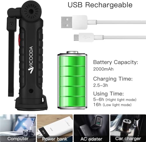 LED Rechargeable Work Light with Magnetic Base Hanging Hook, 360° Rotate 5 Modes, Mechanic Flashlight for Car Repair, Grill, Outdoor, Emergency, Tight Spaces - Tool Gifts for Men (4 Pack) - size: 4 Pack
