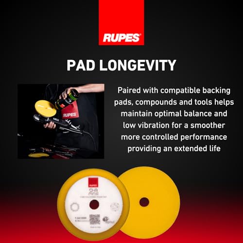 RUPES 9.DA100M Pack of 12 Yellow D-A Fine Finishing Foam Pads 100mm | Ideal for Paint Correction | Moderate to Fine Defect Removal | Compatible with 4" Backing Plate - size: Fine 100mm, style: Pack of 12