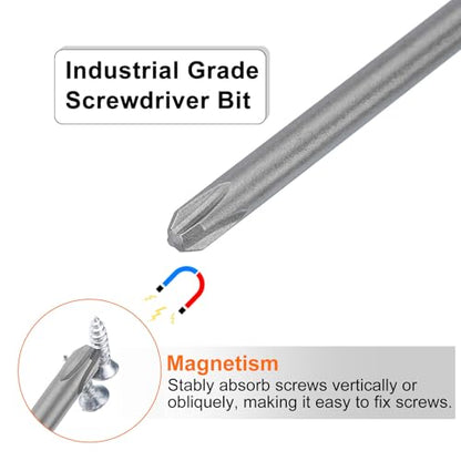 HARFINGTON 5pcs #2 Phillips Screwdriver Bit PH2 1/4" Hex Shank 6" (150mm) Long Magnetic S2 Steel Industrial Grade Screw Driver Bit Cross Head Electric Drill Bits 0.157" (4mm) Rod - size: PH2 x 150mm x 4mm