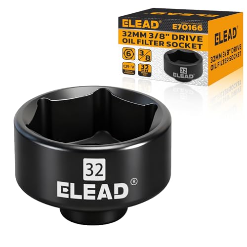 ELEAD 32 mm Oil Filter Socket Wrench, 3/8'' Drive 6-Point Oil-Filter Removal Tool, Metric Oil Filter Wrenches, Low Profile Design for Easy Removal, Chrome Vanadium Steel Oil-Change Tool - style: 32mm