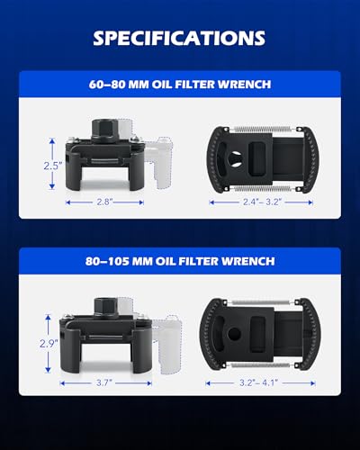 Orion Motor Tech 2 pc. Oil Filter Removal Tool, 60-80 mm & 80-105 mm Adjustable Oil Filter Wrench, Oil Filter Removal Tool, 1/2" & 22 mm Drive Universal Oil Filter Wrench, Black