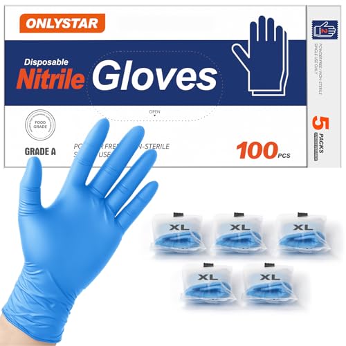5 Mil Disposable Nitrile Gloves XL, 100 Pcs + 5 Bonus Travel Packs, Heavy Duty, Grease Resistant, Food Safe, Latex & Powder Free for Cleaning, Cooking, BBQ, Grilling, Smoking Meat, Mechanics - color: Blue(110 Pcs), size: X-Large