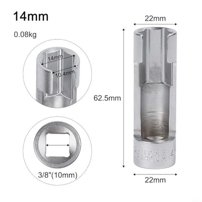 Diesel Injector Line Socket Set, Line Removal Tool 3/8 Drive, Chrome Vanadium Steel Open End Wrench for Auto Oxygen Sensor, 10-19mm(14mm) - color: 14mm