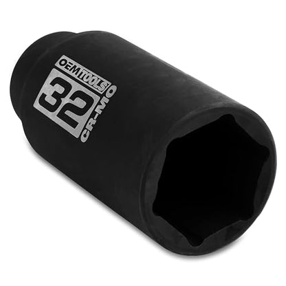 OEMTOOLS 1/2 Inch Drive 32mm Axle Nut Socket for Automotive Maintenance | CR-MO 32mm Impact Socket, Black Oxide Finish to Resist Rust, 6 Pt. 32mm Socket, Use for Tune-Ups - size: 32 mm