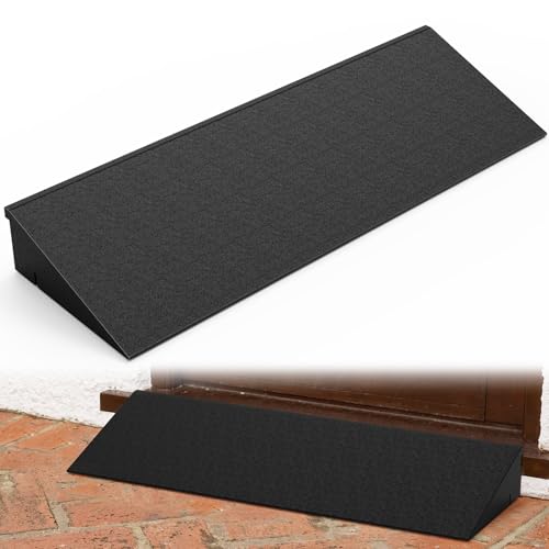 Nilight 2.4" Rise Threshold Ramp for Doorways, 19.7" Wide Low Profile Rubber Smooth Access Door Ramp for Doorway, Curb, Home Steps, Bathroom - size: 2.4" Rise